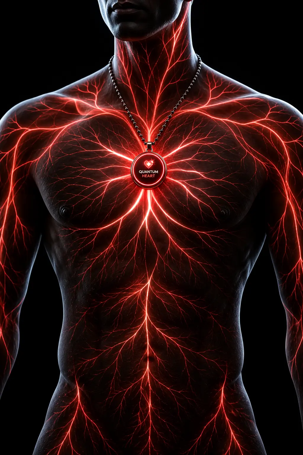 Quantum Heart wearable red-light pendant with three rear-facing LEDs